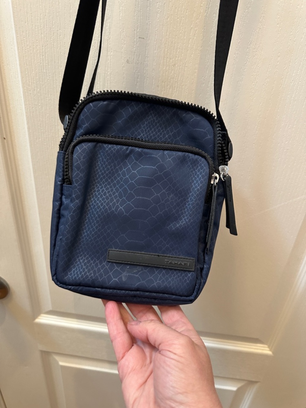 Tahari Navy Messenger Crossbody with Black Trim
